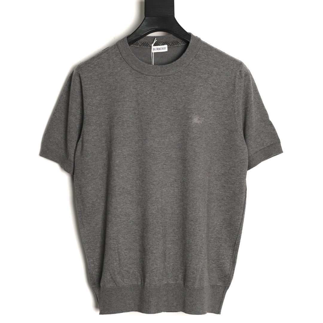 Burberry Equestrian Knight Short-Sleeve Knit Top - Gray